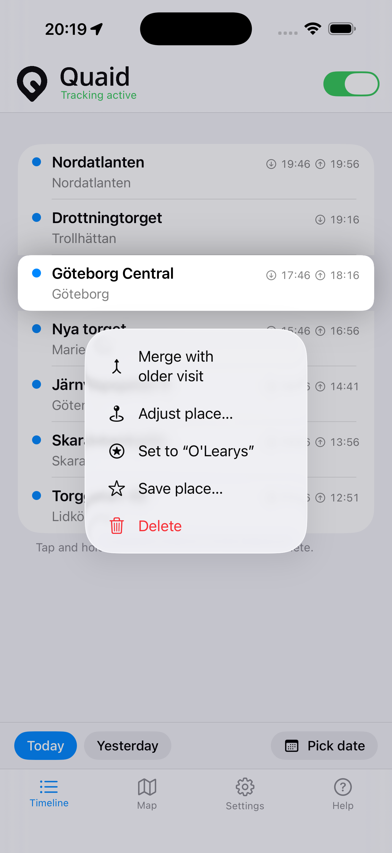 Tap and hold a visit for options