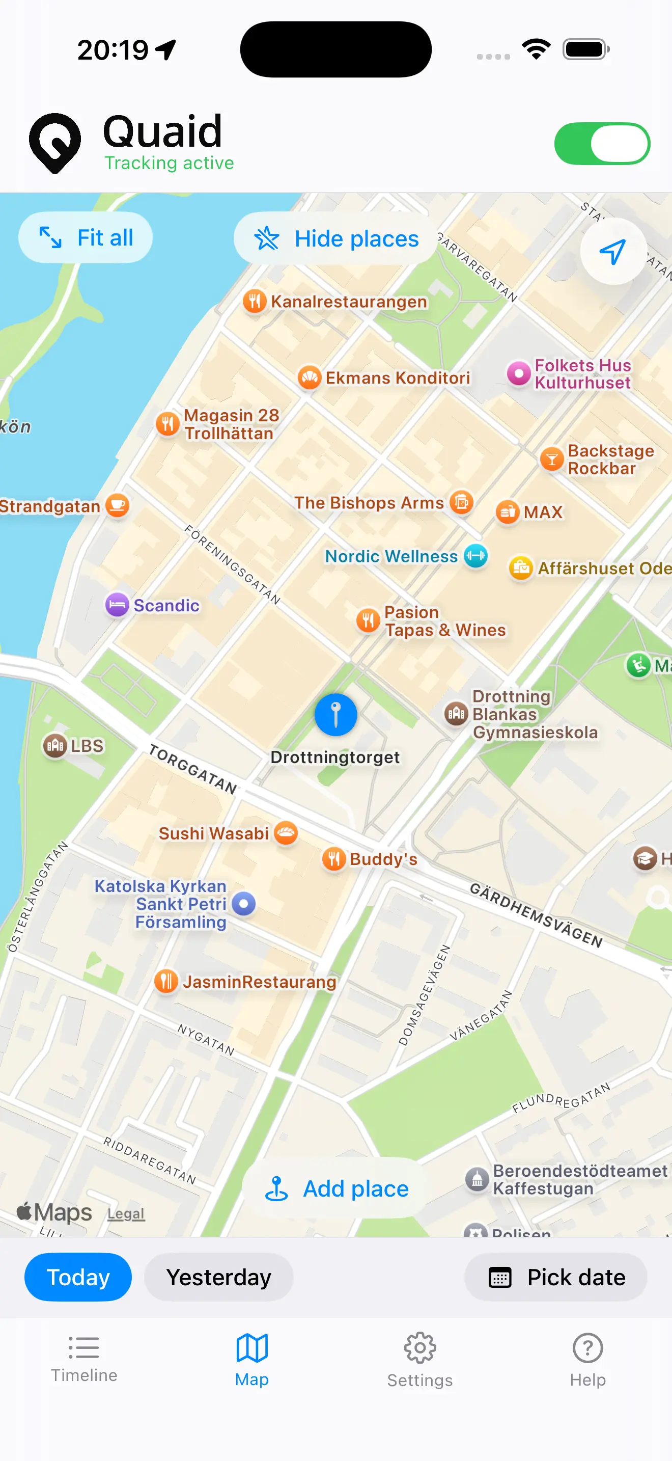 Quaid map view with visit pins